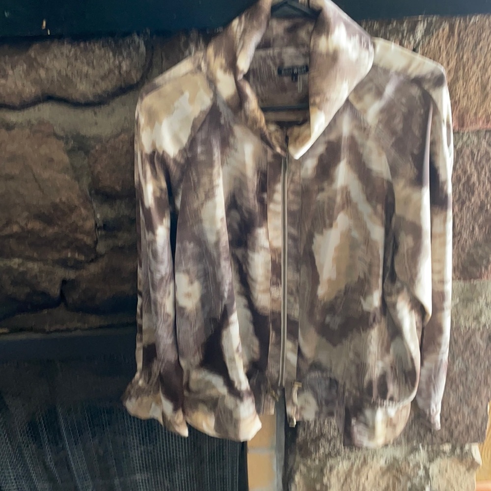 Brown tan white silly zip jacket